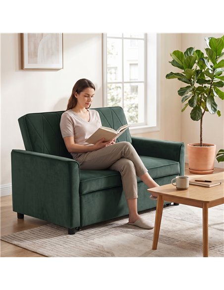 HOMCOM 2 Seater Sofa Bed, 3-in-1 Convertible Pull Out Sleeper Sofa with Clik-Clack Adjustable Backrest, Dark Green - pic 192396 | FastDaddyshop