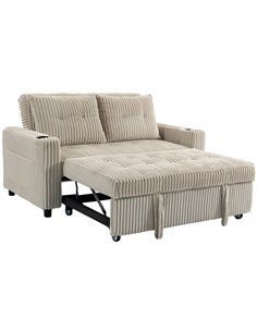 HOMCOM Corduroy Click Clack Sleeper Sofa with Pull Out Design, 2 Seater Sofa Bed, Cream White