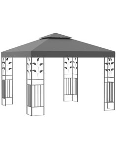 Outsunny 3x3m Steel Gazebo with 2 Tier Vented Roof, Decorative Frame, Grey