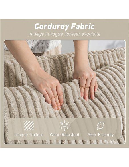 HOMCOM Corduroy Click Clack Sleeper Sofa with Pull Out Design, 2 Seater Sofa Bed, Cream White - pic 192402 | FastDaddyshop