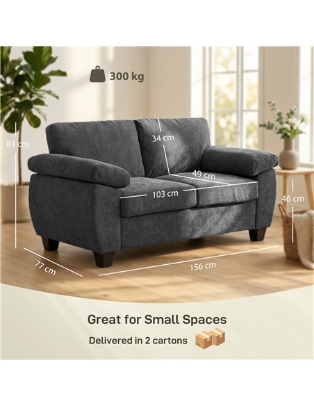 HOMCOM 2 Seater Sofa, 156cm Chenille Loveseat Sofa, Dark Grey - pic 192408 | FastDaddyshop