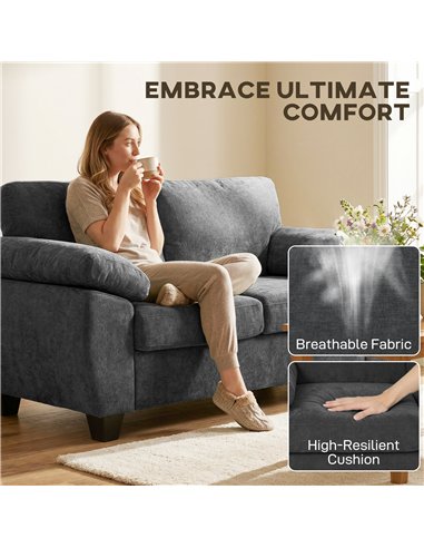 HOMCOM 2 Seater Sofa, 156cm Chenille Loveseat Sofa, Dark Grey