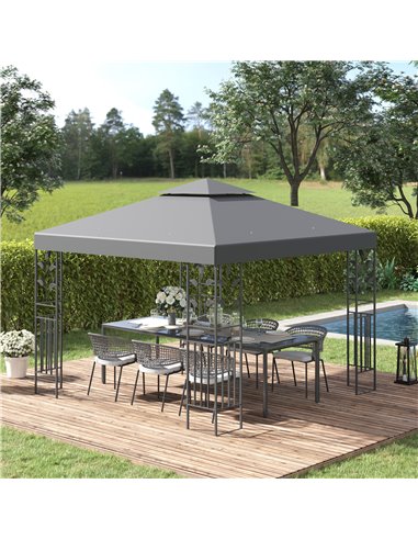 Outsunny 3x3m Steel Gazebo with 2 Tier Vented Roof, Decorative Frame, Grey