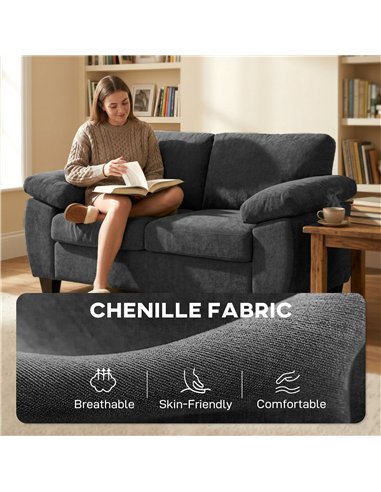 HOMCOM 2 Seater Sofa, 156cm Chenille Loveseat Sofa, Dark Grey