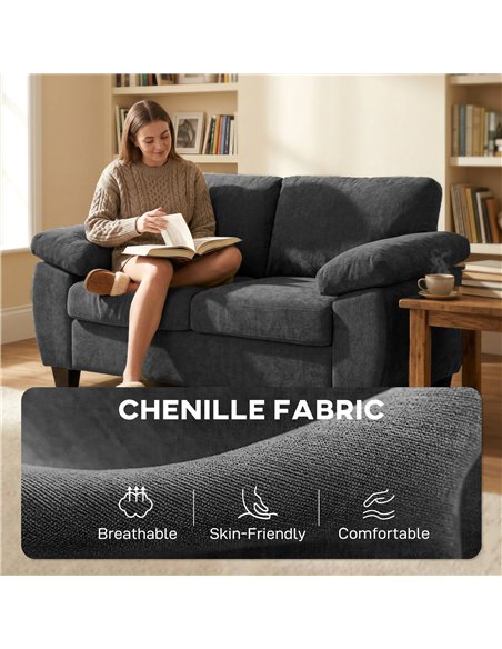 HOMCOM 2 Seater Sofa, 156cm Chenille Loveseat Sofa, Dark Grey - pic 192410 | FastDaddyshop