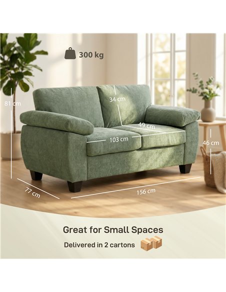 HOMCOM 2 Seater Sofa, 156cm Chenille Loveseat Sofa, Dark Green - pic 192417 | FastDaddyshop