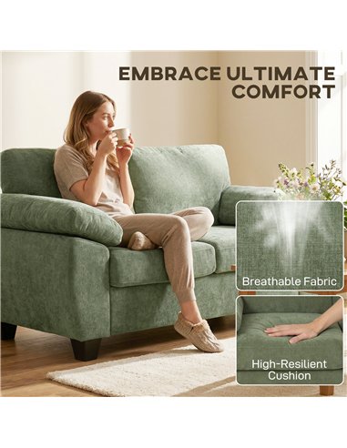 HOMCOM 2 Seater Sofa, 156cm Chenille Loveseat Sofa, Dark Green