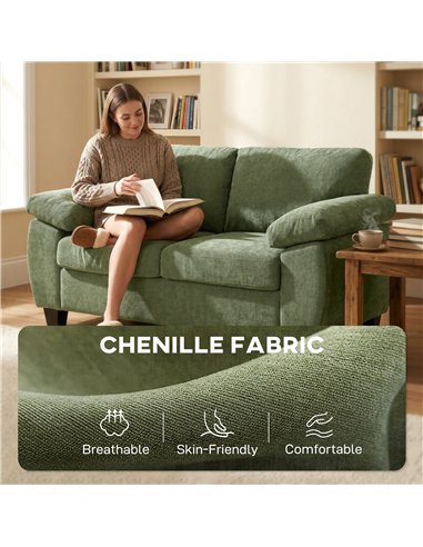 HOMCOM 2 Seater Sofa, 156cm Chenille Loveseat Sofa, Dark Green