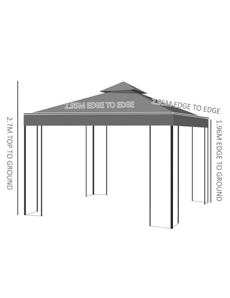 Outsunny 3x3m Steel Gazebo with 2 Tier Vented Roof, Decorative Frame, Grey - pic 19242 | FastDaddyshop