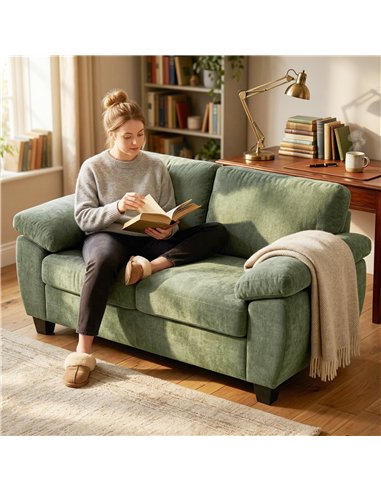 HOMCOM 2 Seater Sofa, 156cm Chenille Loveseat Sofa, Dark Green