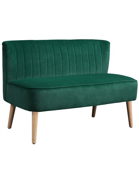 HOMCOM 117cm Loveseat Sofa Upholstered Small 2 Seater Sofa  with Thick Padded Seat and Rubber Wood Legs, Dark Green - pic 192424 | FastDaddyshop