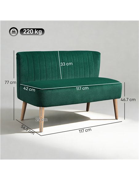 HOMCOM 117cm Loveseat Sofa Upholstered Small 2 Seater Sofa  with Thick Padded Seat and Rubber Wood Legs, Dark Green - pic 192426 | FastDaddyshop