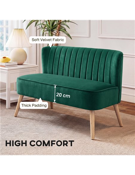 HOMCOM 117cm Loveseat Sofa Upholstered Small 2 Seater Sofa  with Thick Padded Seat and Rubber Wood Legs, Dark Green - pic 192427 | FastDaddyshop