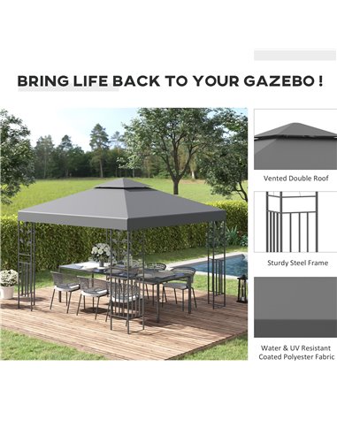 Outsunny 3x3m Steel Gazebo with 2 Tier Vented Roof, Decorative Frame, Grey