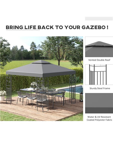 Outsunny 3x3m Steel Gazebo with 2 Tier Vented Roof, Decorative Frame, Grey - pic 19243 | FastDaddyshop