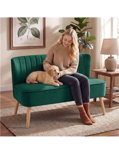HOMCOM 117cm Loveseat Sofa Upholstered Small 2 Seater Sofa  with Thick Padded Seat and Rubber Wood Legs, Dark Green