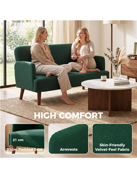 HOMCOM Velvet Feel Fabric 2 Seater Sofa, Small Sofa Loveseat with 21cm Thick Padding and Wood Legs, Dark Green - pic 192436 | FastDaddyshop