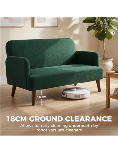 HOMCOM Velvet Feel Fabric 2 Seater Sofa, Small Sofa Loveseat with 21cm Thick Padding and Wood Legs, Dark Green