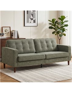 HOMCOM 3 Seater Sofa Button Tufted Upholstered Velvet Couch with Wood Legs for Living Room, Green 2