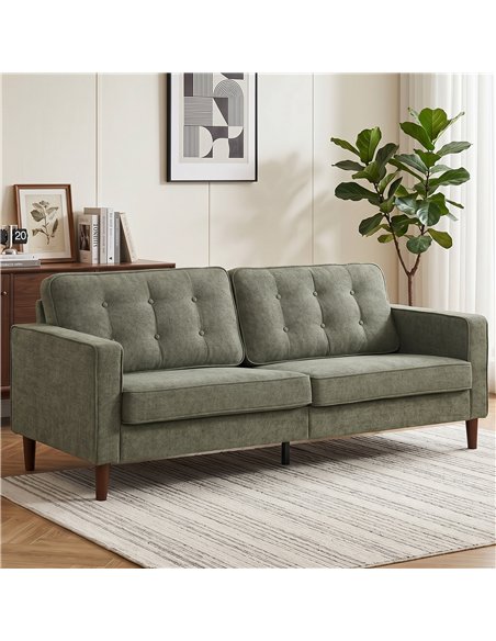 HOMCOM 3 Seater Sofa Button Tufted Upholstered Velvet Couch with Wood Legs for Living Room, Green - pic 192443 | FastDaddyshop