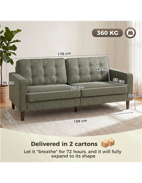 HOMCOM 3 Seater Sofa Button Tufted Upholstered Velvet Couch with Wood Legs for Living Room, Green - pic 192444 | FastDaddyshop