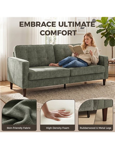 HOMCOM 3 Seater Sofa Button Tufted Upholstered Velvet Couch with Wood Legs for Living Room, Green - pic 192445 | FastDaddyshop