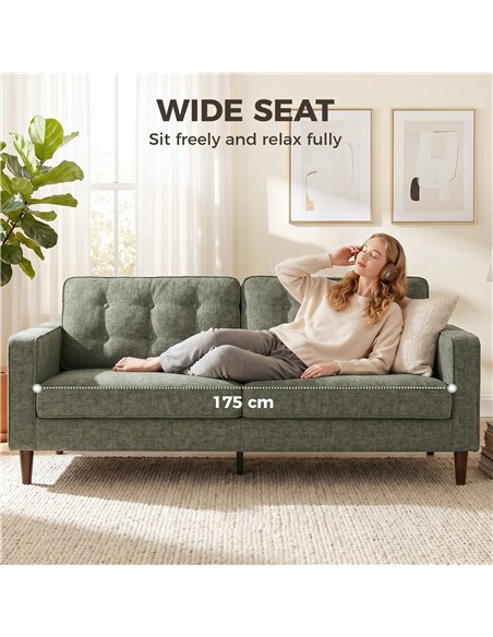 HOMCOM 3 Seater Sofa Button Tufted Upholstered Velvet Couch with Wood Legs for Living Room, Green - pic 192446 | FastDaddyshop
