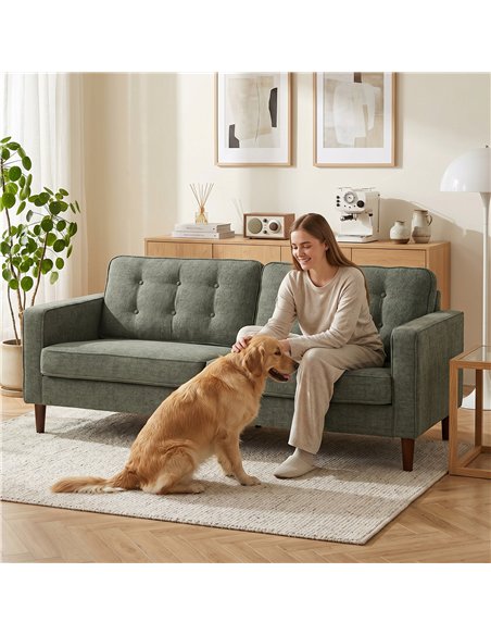 HOMCOM 3 Seater Sofa Button Tufted Upholstered Velvet Couch with Wood Legs for Living Room, Green - pic 192448 | FastDaddyshop