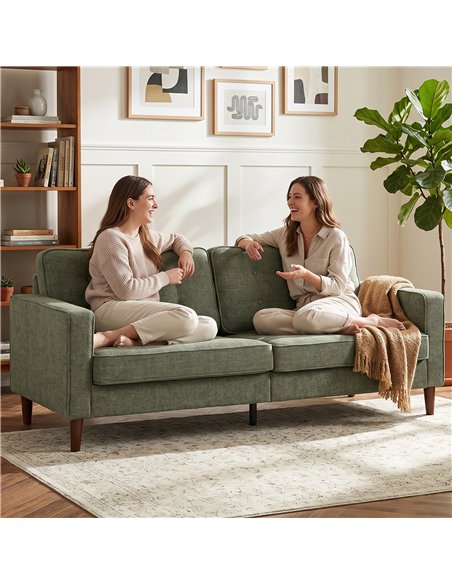HOMCOM 3 Seater Sofa Button Tufted Upholstered Velvet Couch with Wood Legs for Living Room, Green - pic 192449 | FastDaddyshop