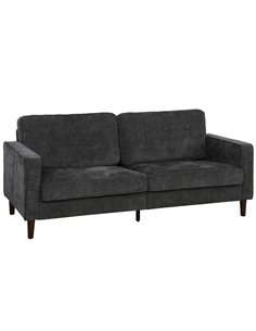 HOMCOM 3 Seater Sofa Button Tufted Upholstered Velvet Couch with Wood Legs for Living Room, Dark Grey