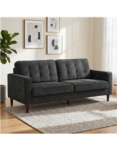 HOMCOM 3 Seater Sofa Button Tufted Upholstered Velvet Couch with Wood Legs for Living Room, Dark Grey 2