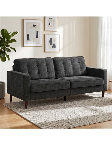 HOMCOM 3 Seater Sofa Button Tufted Upholstered Velvet Couch with Wood Legs for Living Room, Dark Grey - pic 192452 | FastDaddyshop