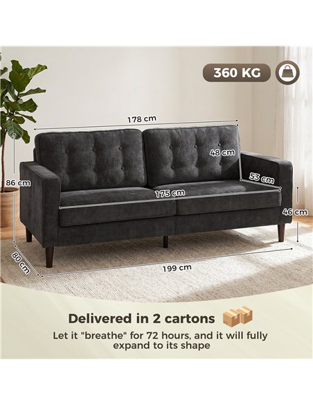 HOMCOM 3 Seater Sofa Button Tufted Upholstered Velvet Couch with Wood Legs for Living Room, Dark Grey - pic 192453 | FastDaddyshop