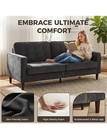HOMCOM 3 Seater Sofa Button Tufted Upholstered Velvet Couch with Wood Legs for Living Room, Dark Grey - pic 192454 | FastDaddyshop
