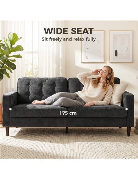 HOMCOM 3 Seater Sofa Button Tufted Upholstered Velvet Couch with Wood Legs for Living Room, Dark Grey - pic 192455 | FastDaddyshop