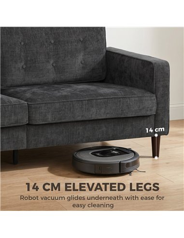 HOMCOM 3 Seater Sofa Button Tufted Upholstered Velvet Couch with Wood Legs for Living Room, Dark Grey