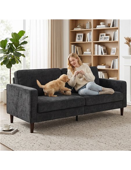 HOMCOM 3 Seater Sofa Button Tufted Upholstered Velvet Couch with Wood Legs for Living Room, Dark Grey - pic 192457 | FastDaddyshop