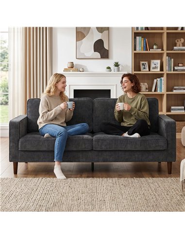 HOMCOM 3 Seater Sofa Button Tufted Upholstered Velvet Couch with Wood Legs for Living Room, Dark Grey