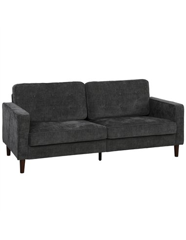 HOMCOM 3 Seater Sofa Button Tufted Upholstered Velvet Couch with Wood Legs for Living Room, Dark Grey