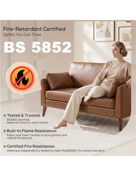 HOMCOM 2 Seater Sofa, 132 cm Modern Small Sofa with Solid Wood Legs and 2 Pillows for Small Space, Brown - pic 192467 | FastDaddyshop