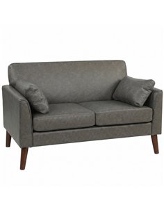 HOMCOM 2 Seater Sofa, 132 cm Modern Small Sofa with Solid Wood Legs and 2 Pillows for Small Space, Grey