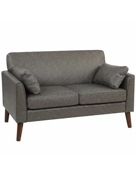 HOMCOM 2 Seater Sofa, 132 cm Modern Small Sofa with Solid Wood Legs and 2 Pillows for Small Space, Grey - pic 192469 | FastDaddyshop