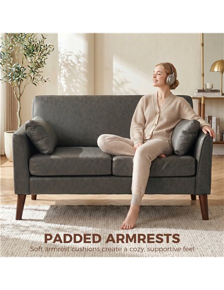 HOMCOM 2 Seater Sofa, 132 cm Modern Small Sofa with Solid Wood Legs and 2 Pillows for Small Space, Grey - pic 192474 | FastDaddyshop