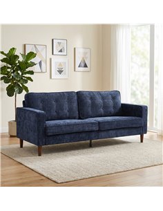 HOMCOM 3 Seater Sofa Button Tufted Upholstered Velvet Couch with Wood Legs for Living Room, Dark Blue 2