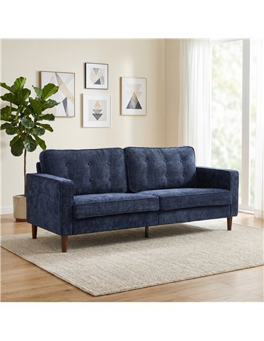 HOMCOM 3 Seater Sofa Button Tufted Upholstered Velvet Couch with Wood Legs for Living Room, Dark Blue