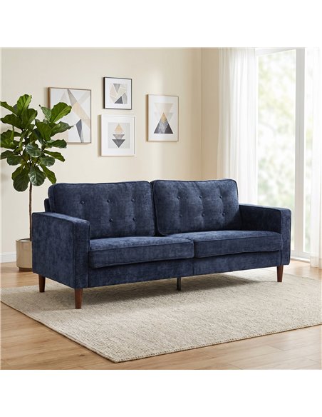 HOMCOM 3 Seater Sofa Button Tufted Upholstered Velvet Couch with Wood Legs for Living Room, Dark Blue - pic 192479 | FastDaddyshop