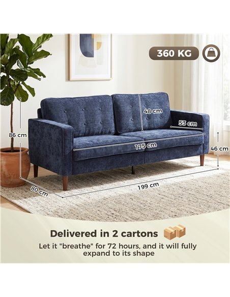 HOMCOM 3 Seater Sofa Button Tufted Upholstered Velvet Couch with Wood Legs for Living Room, Dark Blue - pic 192480 | FastDaddyshop