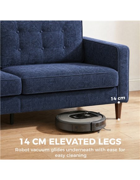 HOMCOM 3 Seater Sofa Button Tufted Upholstered Velvet Couch with Wood Legs for Living Room, Dark Blue - pic 192483 | FastDaddyshop
