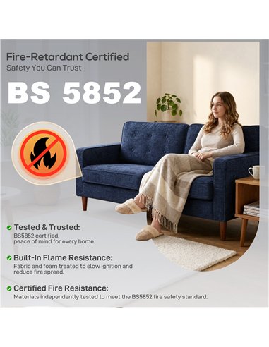 HOMCOM 3 Seater Sofa Button Tufted Upholstered Velvet Couch with Wood Legs for Living Room, Dark Blue