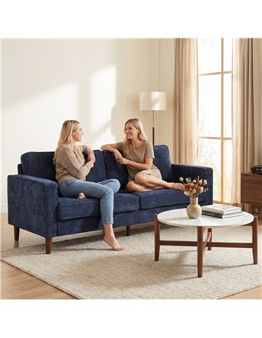 HOMCOM 3 Seater Sofa Button Tufted Upholstered Velvet Couch with Wood Legs for Living Room, Dark Blue